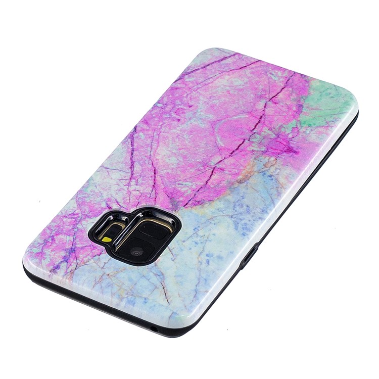 Rubberized Embossed Pattern PC TPU Hybrid Phone Protection Casing for Samsung Galaxy S9 SM-G960 - Pink Marble Pattern-3