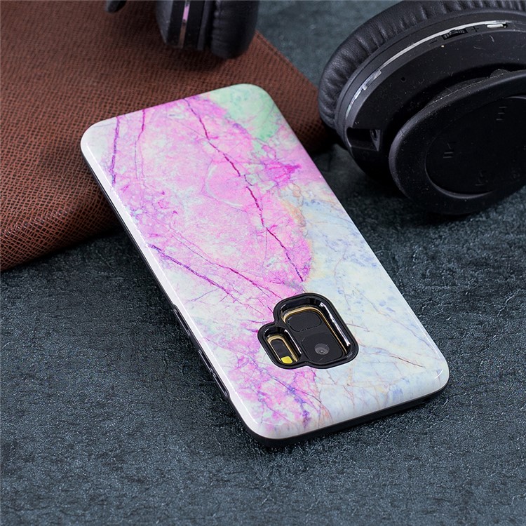 Rubberized Embossed Pattern PC TPU Hybrid Phone Protection Casing for Samsung Galaxy S9 SM-G960 - Pink Marble Pattern-5