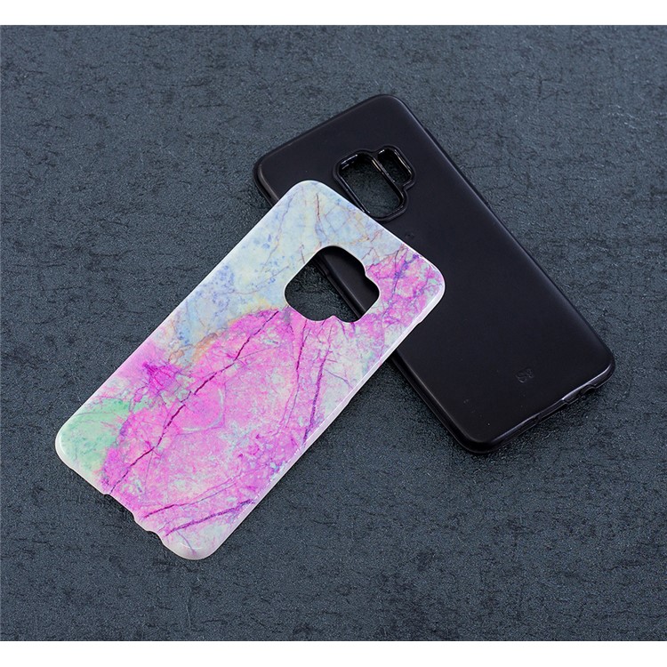 Rubberized Embossed Pattern PC TPU Hybrid Phone Protection Casing for Samsung Galaxy S9 SM-G960 - Pink Marble Pattern-6