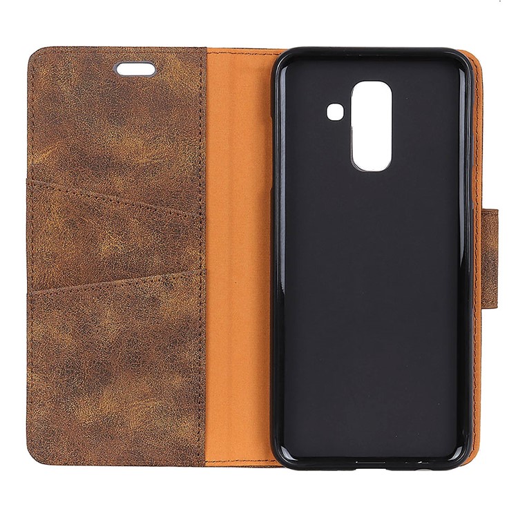 Vintage Style Cell Phone Leather Stand Case for Samsung Galaxy A6 (2018) - Coffee-8