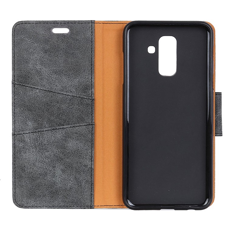 Vintage Style Wallet Leather Stand Case for Samsung Galaxy A6+ (2018) - Black-8