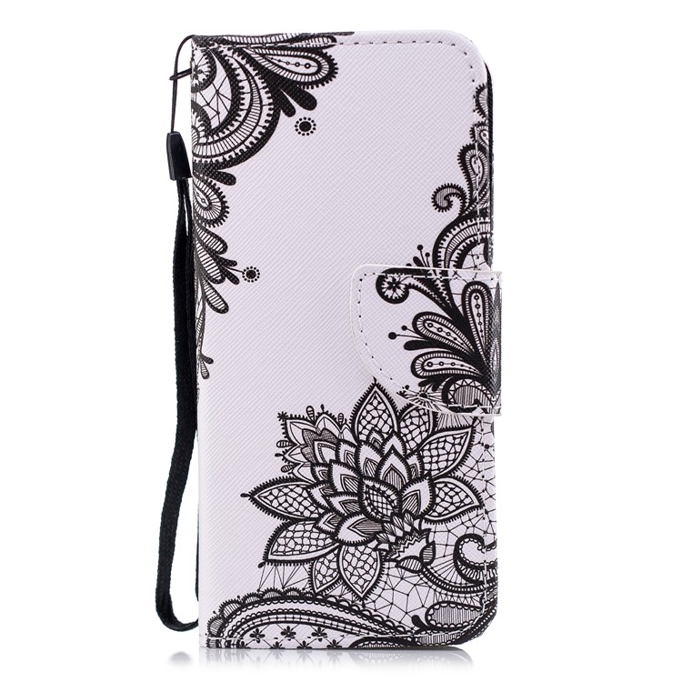 Pattern Printing Leather Wallet Case for Samsung Galaxy S9 SM-G960 - Black Flowers-2