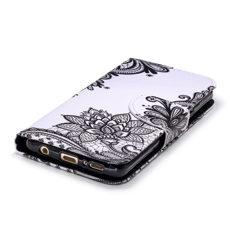 Pattern Printing Leather Wallet Case for Samsung Galaxy S9 SM-G960 - Black Flowers-4