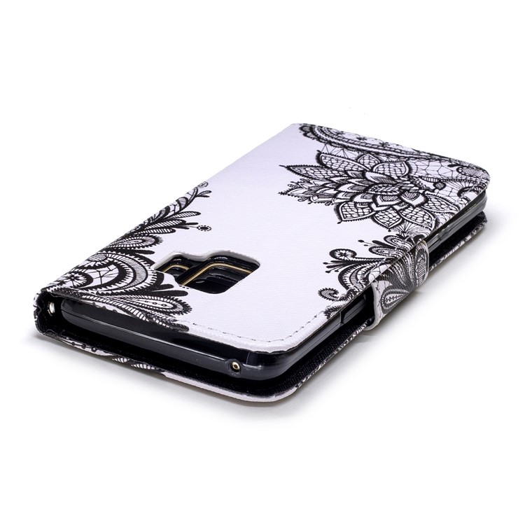 Pattern Printing Leather Wallet Case for Samsung Galaxy S9 SM-G960 - Black Flowers-5
