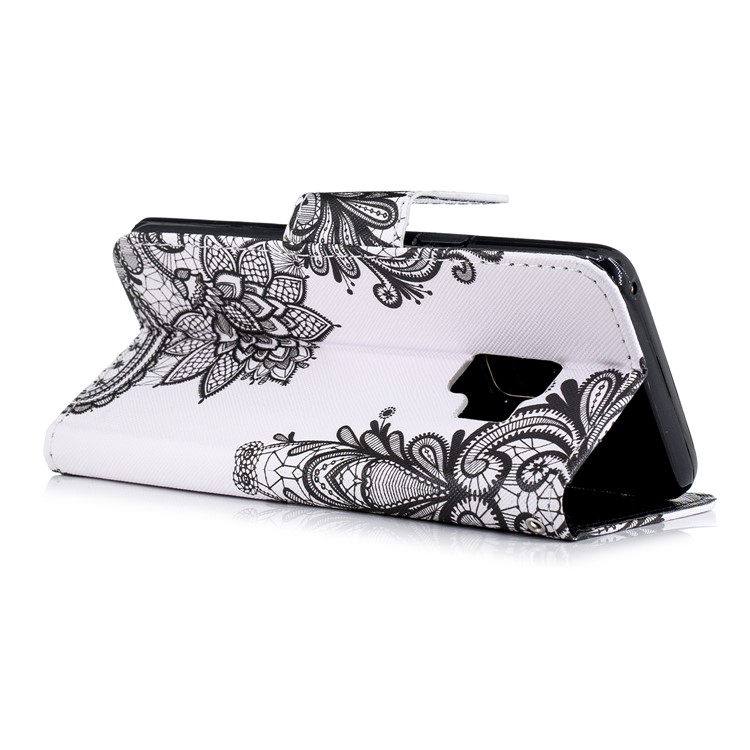 Pattern Printing Leather Wallet Case for Samsung Galaxy S9 SM-G960 - Black Flowers-6