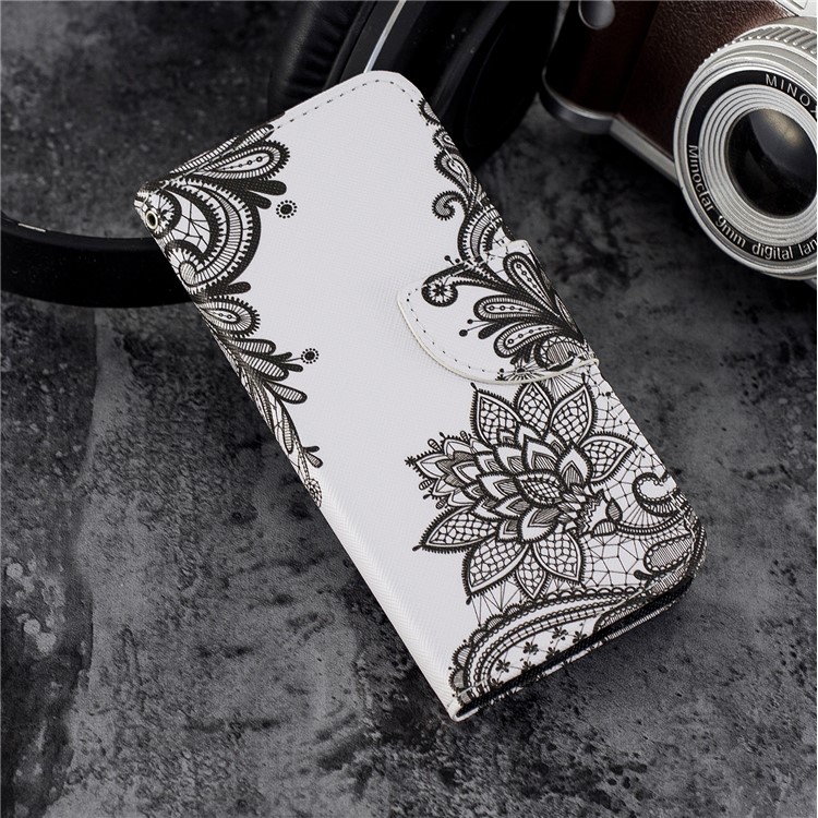 Pattern Printing Leather Wallet Case for Samsung Galaxy S9 SM-G960 - Black Flowers-7