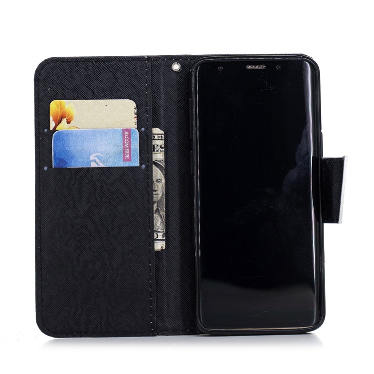 Pattern Printing Leather Wallet Case for Samsung Galaxy S9 SM-G960 - Black Flowers-8