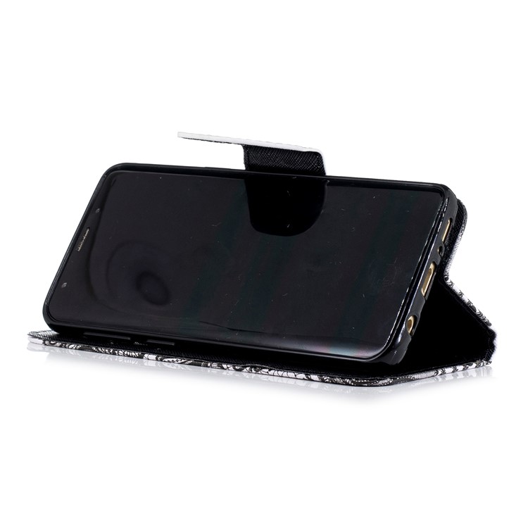 Pattern Printing Leather Wallet Case for Samsung Galaxy S9 SM-G960 - Black Flowers-9