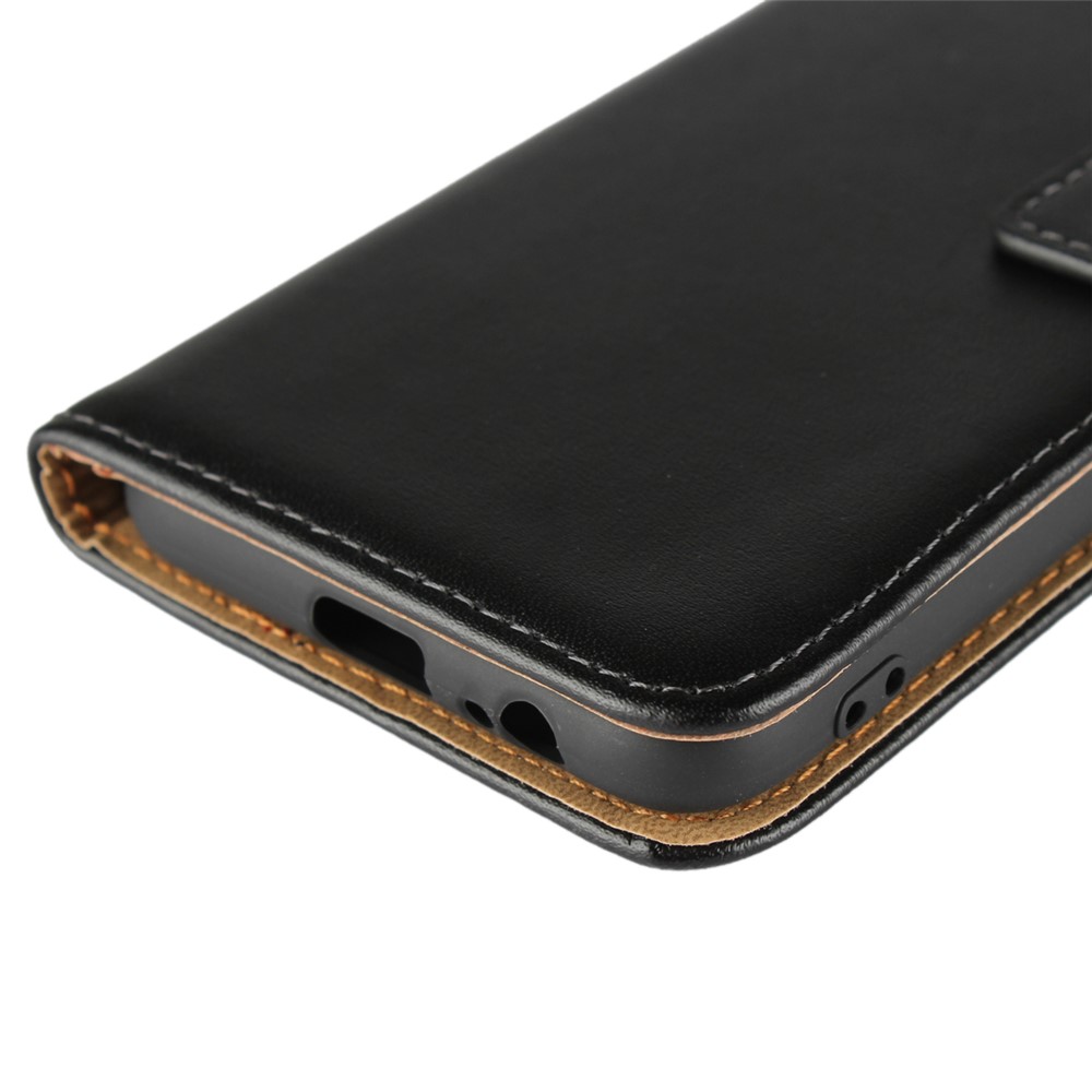Genuine Split Leather Wallet Stand Phone Case for Samsung Galaxy A6 (2018) - Black-10