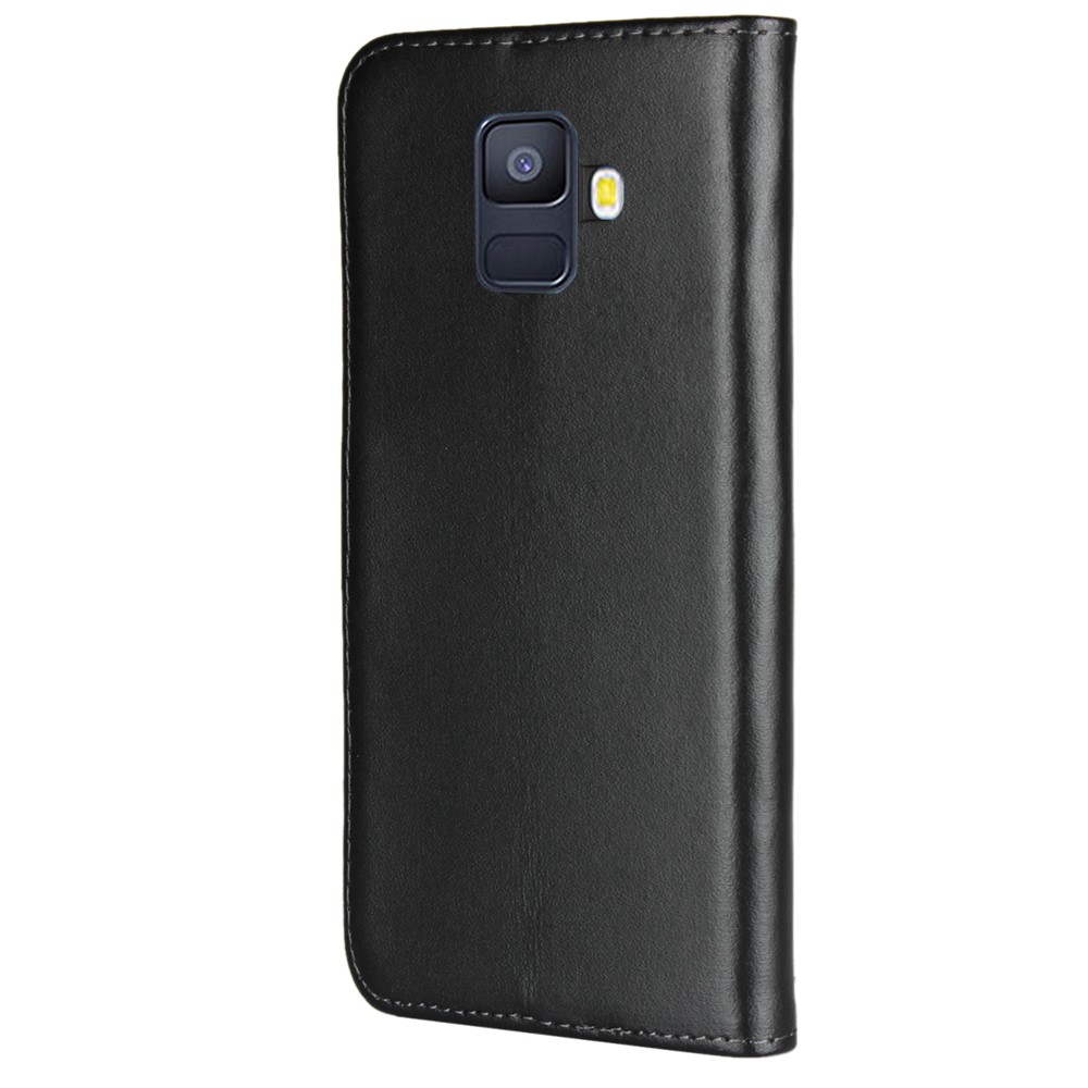 Genuine Split Leather Wallet Stand Phone Case for Samsung Galaxy A6 (2018) - Black-3