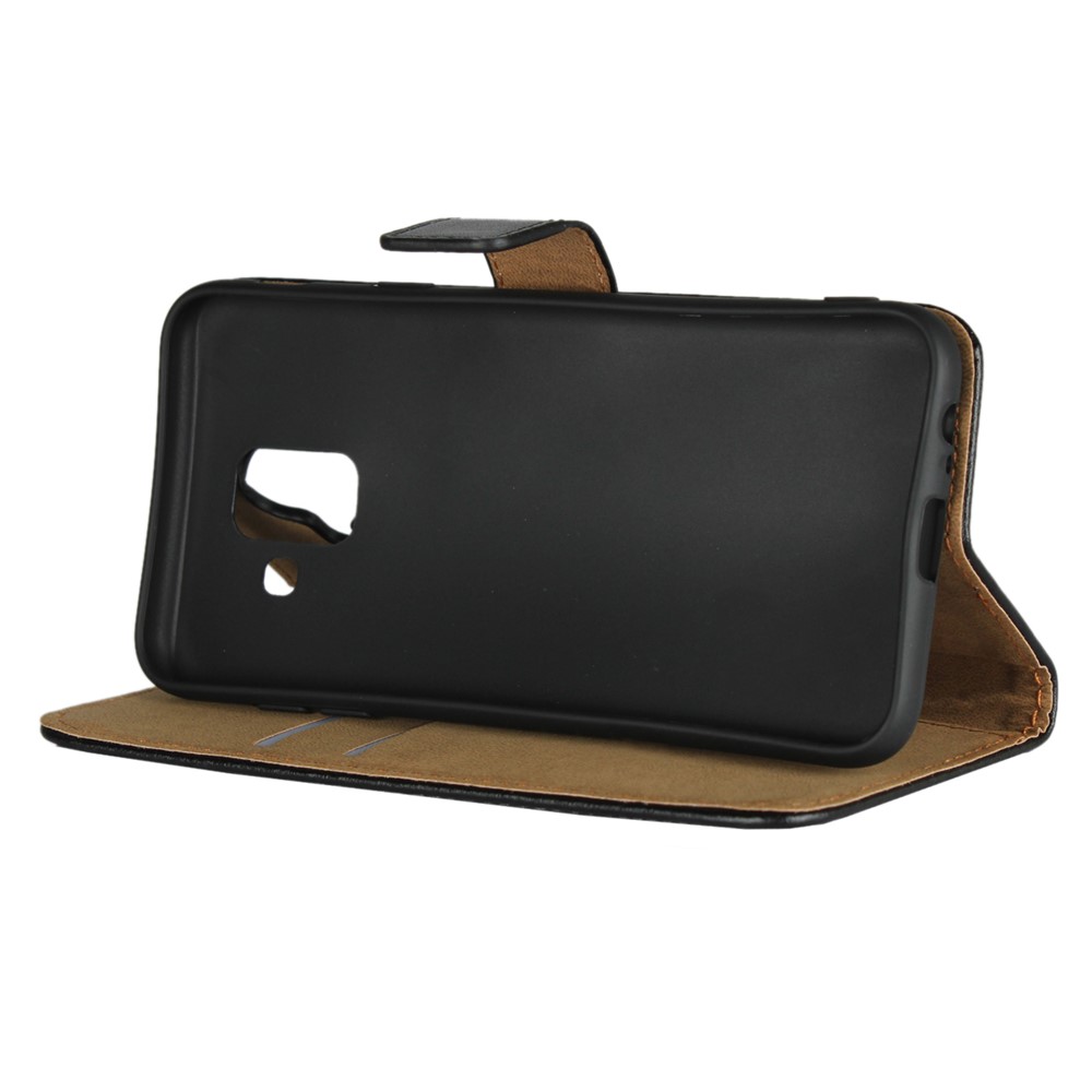 Genuine Split Leather Wallet Stand Phone Case for Samsung Galaxy A6 (2018) - Black-4