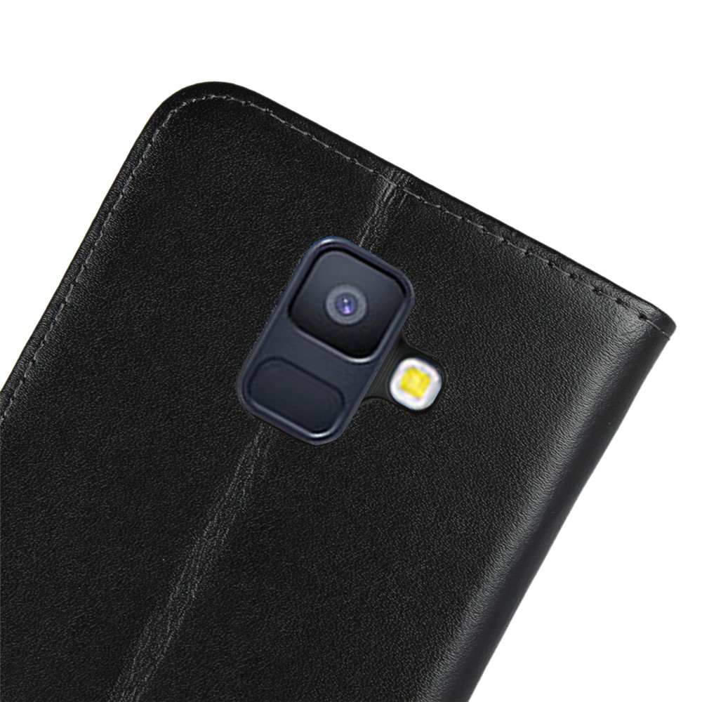 Genuine Split Leather Wallet Stand Phone Case for Samsung Galaxy A6 (2018) - Black-9