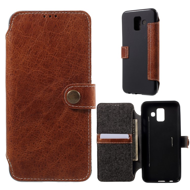 Genuine Leather Wallet Phone Cover for Samsung Galaxy A6 (2018) - Brown-1