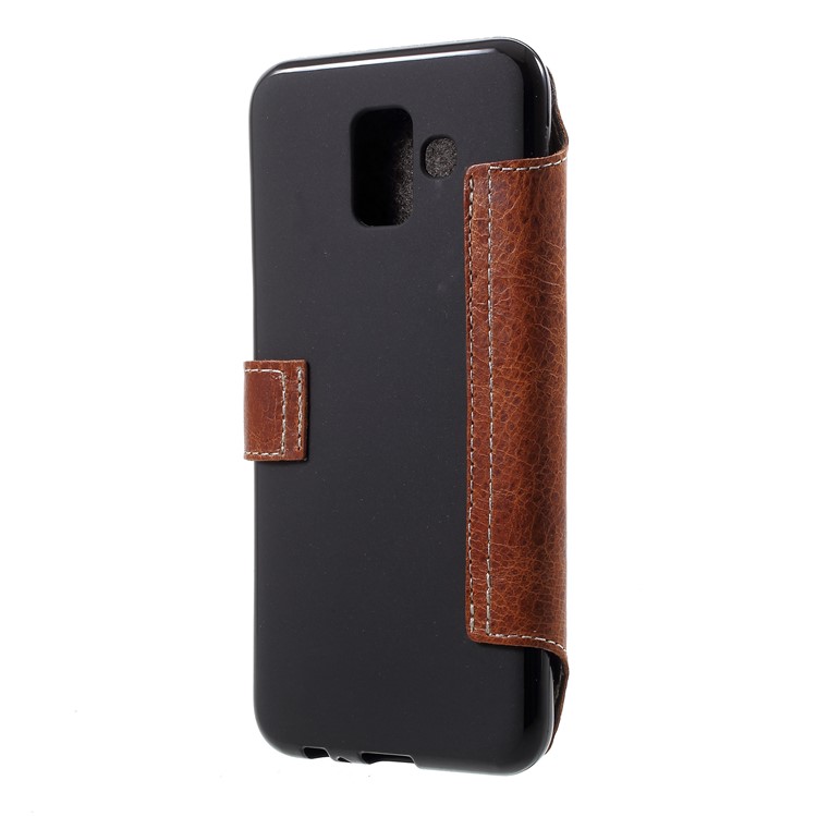 Genuine Leather Wallet Phone Cover for Samsung Galaxy A6 (2018) - Brown-3