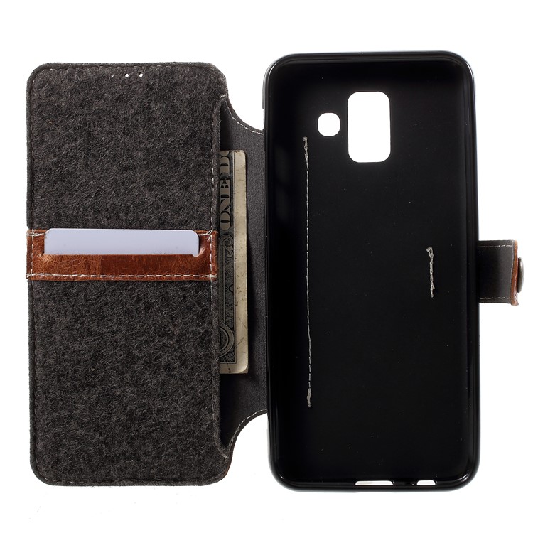 Genuine Leather Wallet Phone Cover for Samsung Galaxy A6 (2018) - Brown-4