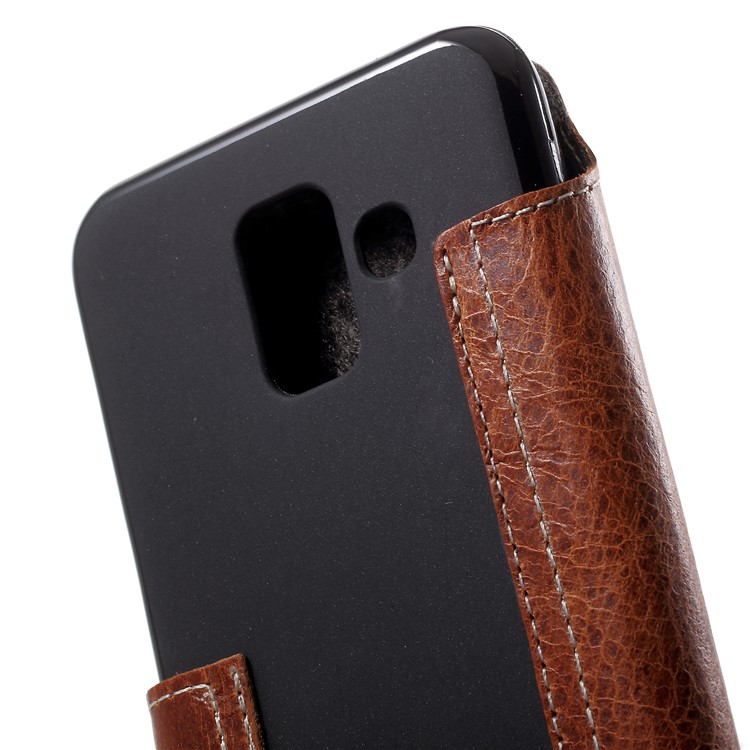 Genuine Leather Wallet Phone Cover for Samsung Galaxy A6 (2018) - Brown-7