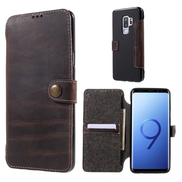 Genuine Leather Wallet Phone Cover for Samsung Galaxy S9+ G965 - Black-1