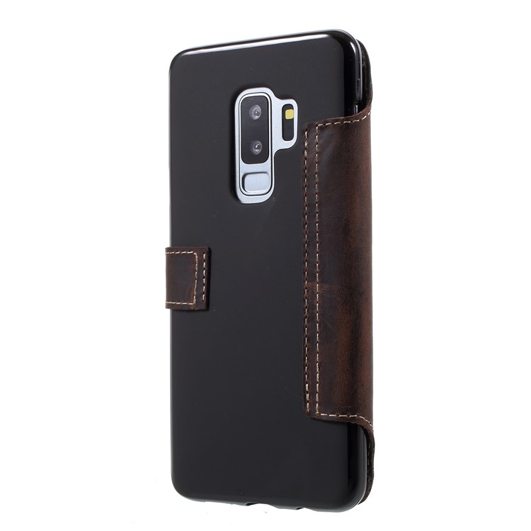 Genuine Leather Wallet Phone Cover for Samsung Galaxy S9+ G965 - Black-3