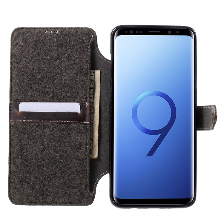 Genuine Leather Wallet Phone Cover for Samsung Galaxy S9+ G965 - Black-4