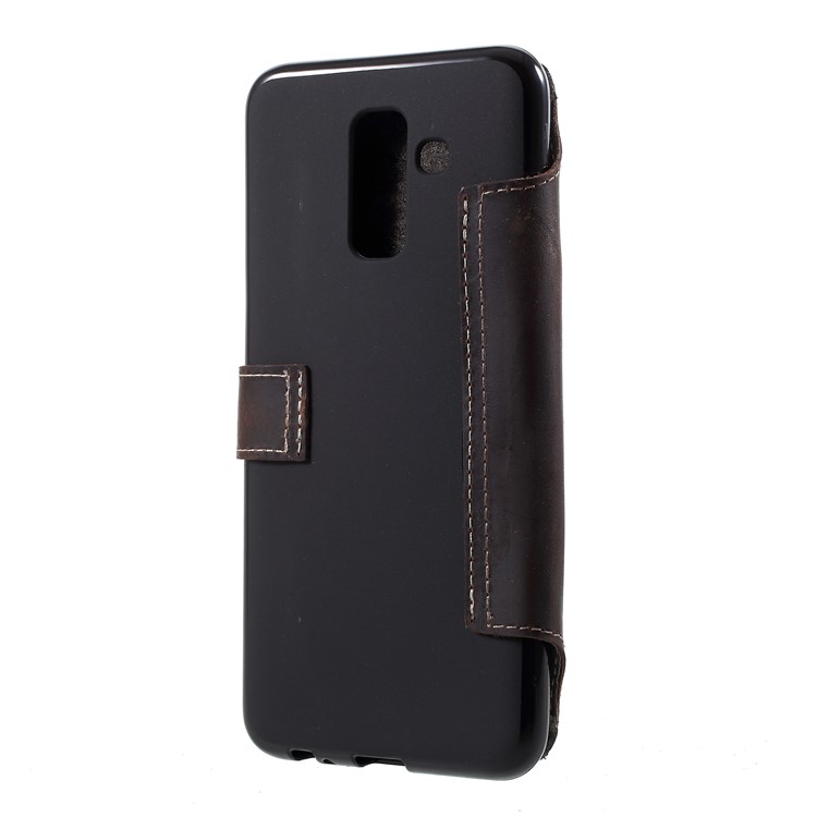 Genuine Leather Wallet Phone Cover for Samsung Galaxy A6+ (2018) - Black-3