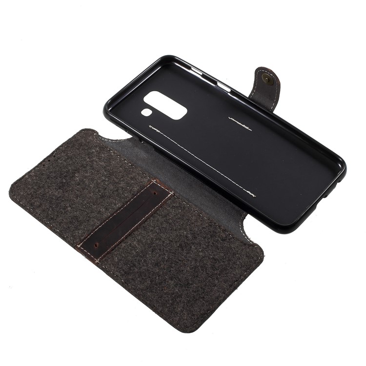 Genuine Leather Wallet Phone Cover for Samsung Galaxy A6+ (2018) - Black-4