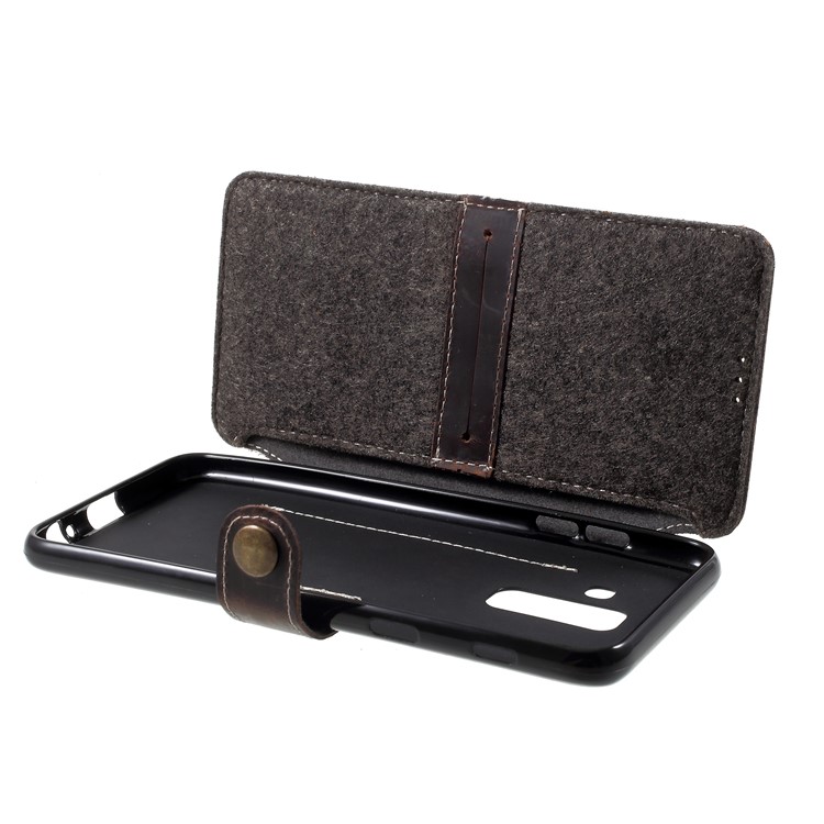 Genuine Leather Wallet Phone Cover for Samsung Galaxy A6+ (2018) - Black-5