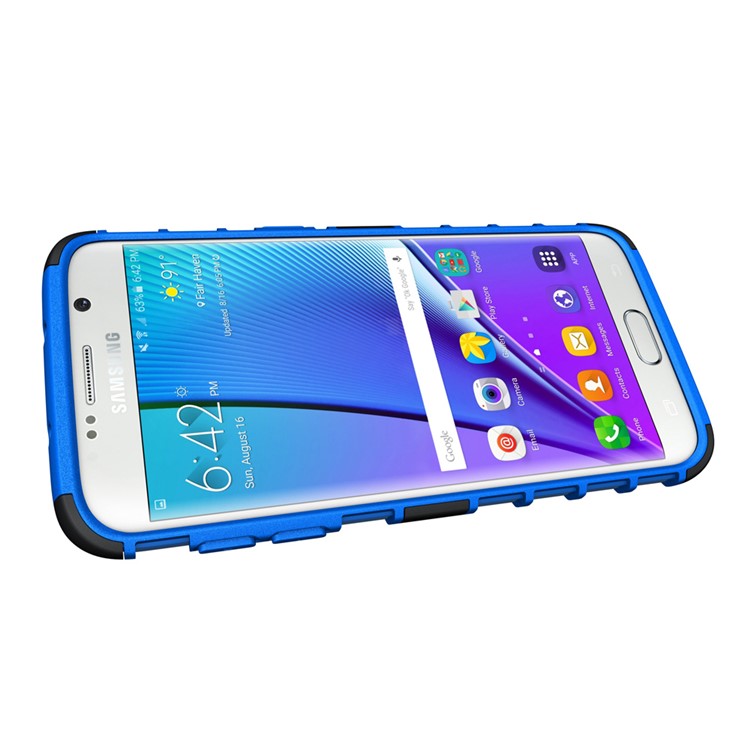 TPU PC Phone Case for Samsung Galaxy S7 edge G935 with Kickstand - Blue-5