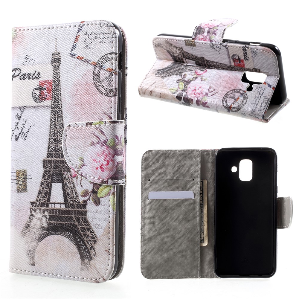 Impresión de Patrones Case de Billetera de Cuero de Textura Cruzada Para Samsung Galaxy A6 (2018) - Torre Eiffel