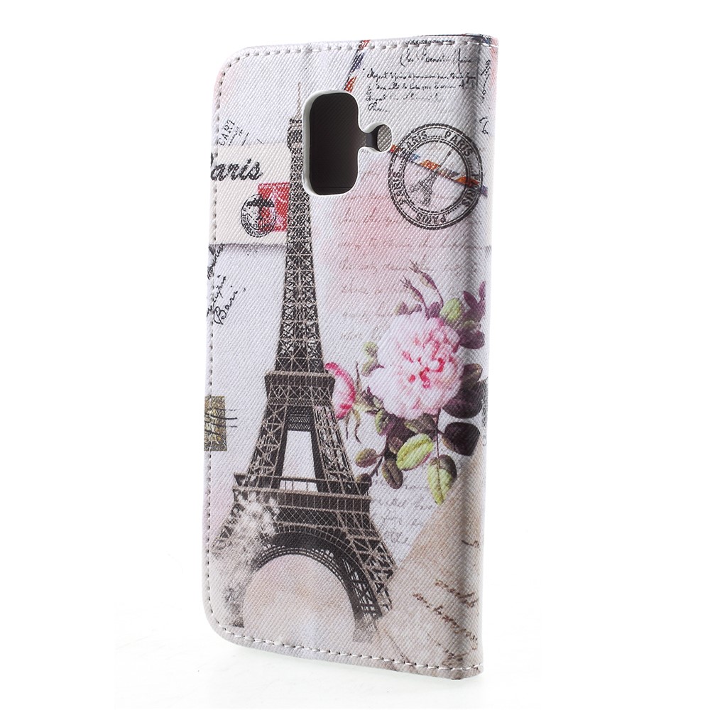 Pattern Printing Cross Texture Leather Wallet Case for Samsung Galaxy A6 (2018) - Eiffel Tower-2