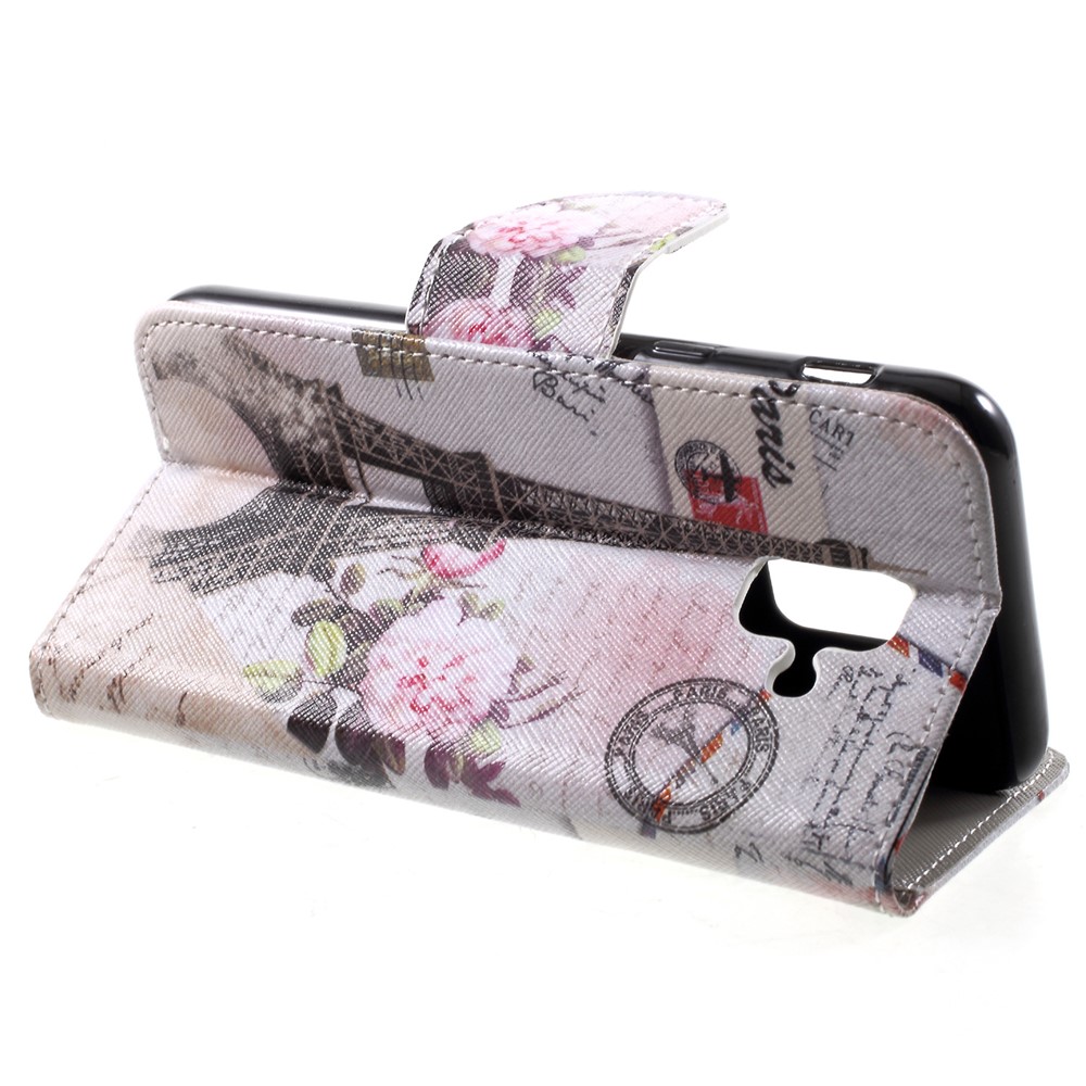 Pattern Printing Cross Texture Leather Wallet Case for Samsung Galaxy A6 (2018) - Eiffel Tower-4