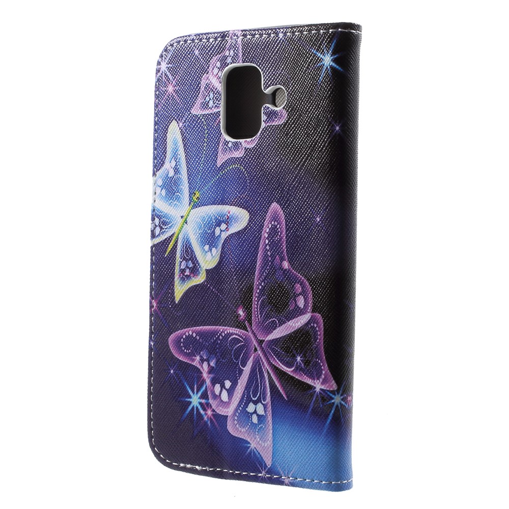 Pattern Printing Cross Texture Leather Wallet Case Phone Shell for Samsung Galaxy A6 (2018) - Vivid Butterflies-2