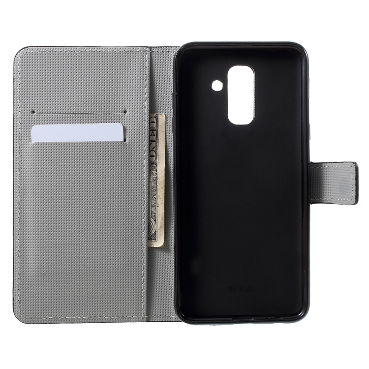Pattern Printing PU Leather Magnetic Wallet Stand Cover for Samsung Galaxy A6+ (2018) - Cartoon Cat-5