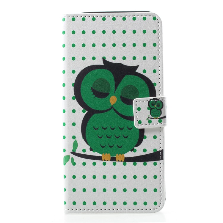 Pattern Printing PU Leather Magnetic Wallet Cover with Stand for Samsung Galaxy A6 Plus (2018) - Sleeping Owl-1