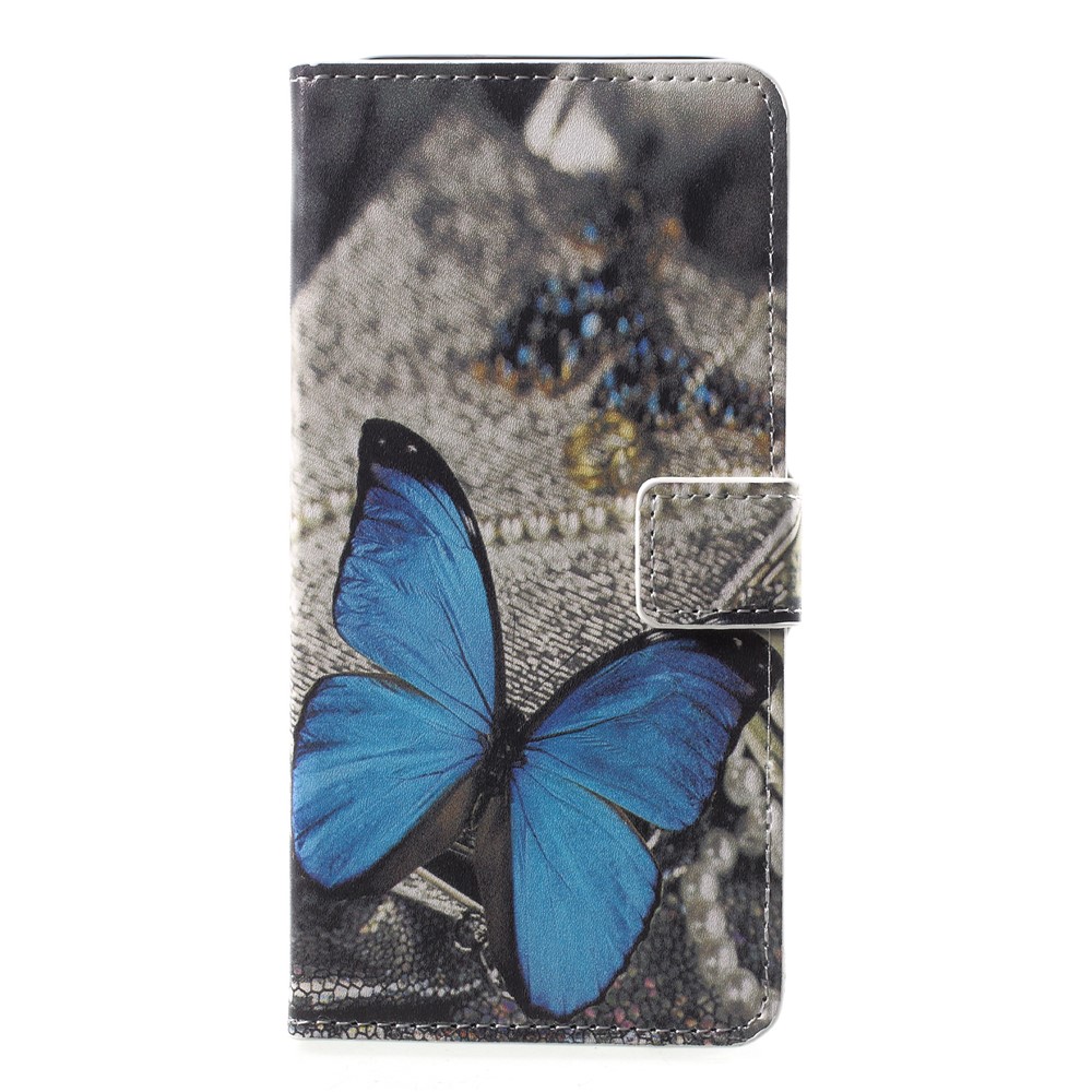 Pattern Printing Pu-leder Magnetische Brieftasche Standgehäuse Für Samsung Galaxy A6 (2018) - Blauer Schmetterling-1