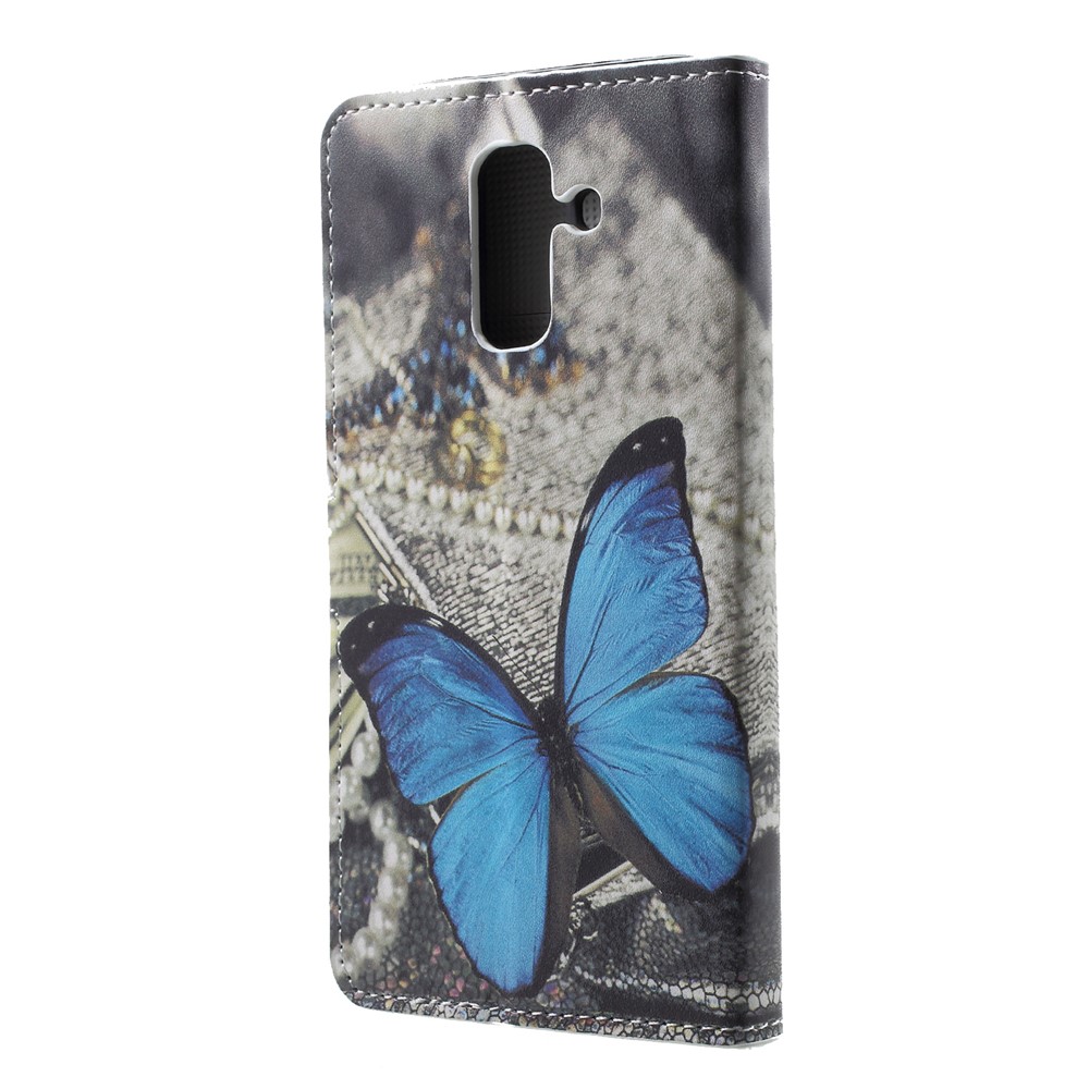 Pattern Printing Pu-leder Magnetische Brieftasche Standgehäuse Für Samsung Galaxy A6 (2018) - Blauer Schmetterling-2
