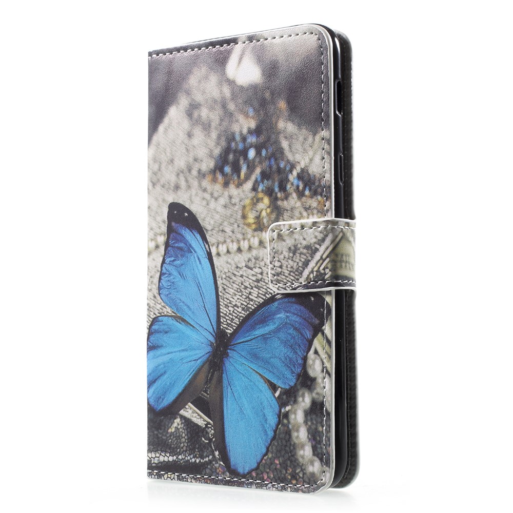Pattern Printing Pu-leder Magnetische Brieftasche Standgehäuse Für Samsung Galaxy A6 (2018) - Blauer Schmetterling-3