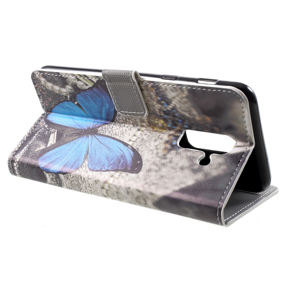 Pattern Printing Pu-leder Magnetische Brieftasche Standgehäuse Für Samsung Galaxy A6 (2018) - Blauer Schmetterling-4