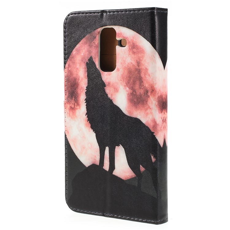 For Samsung Galaxy A6 (2018) Pattern Printing Wallet Stand Leather Case - Wolf Howling at the Moon-2