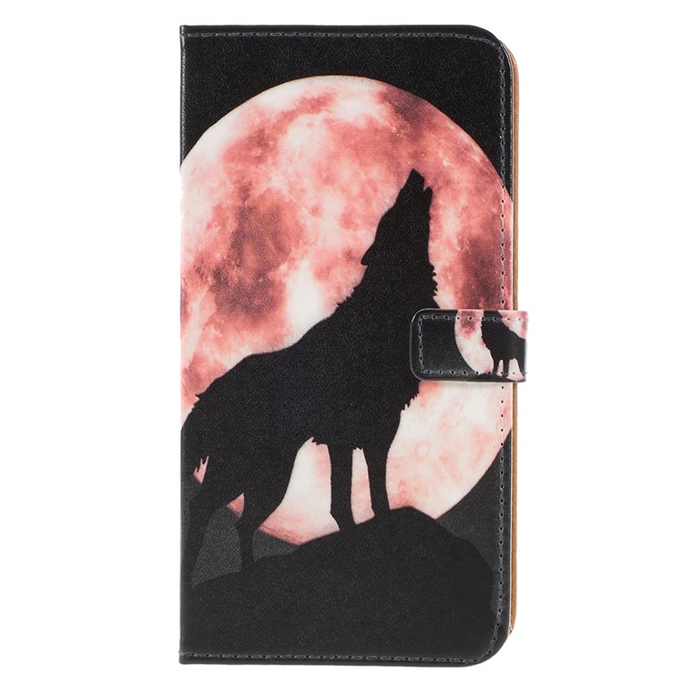 For Samsung Galaxy A6 (2018) Pattern Printing Wallet Stand Leather Case - Wolf Howling at the Moon-3