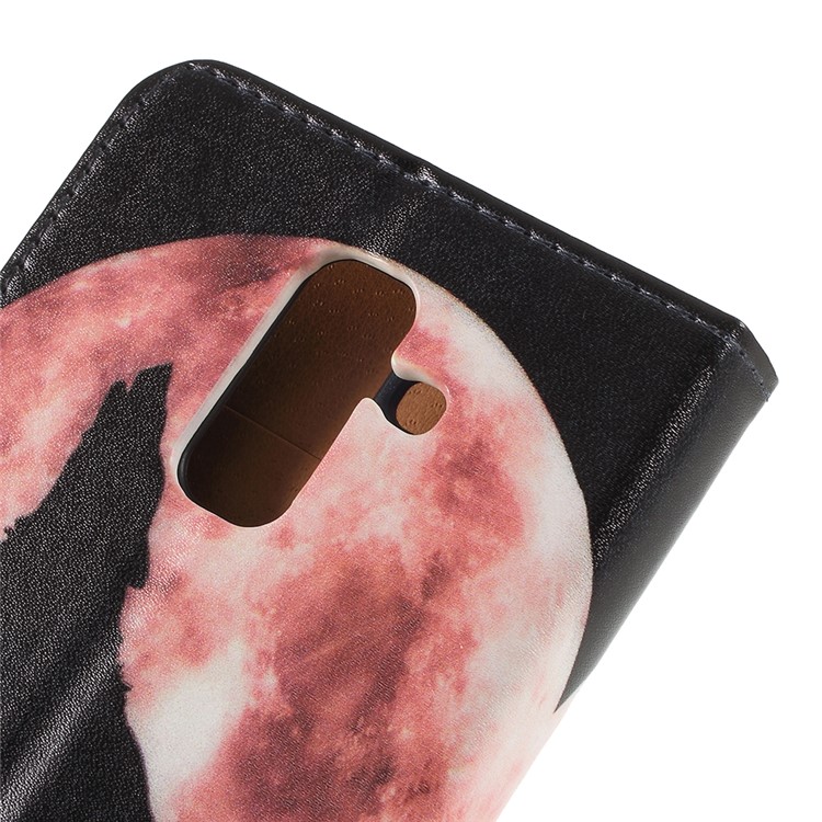 For Samsung Galaxy A6 (2018) Pattern Printing Wallet Stand Leather Case - Wolf Howling at the Moon-5
