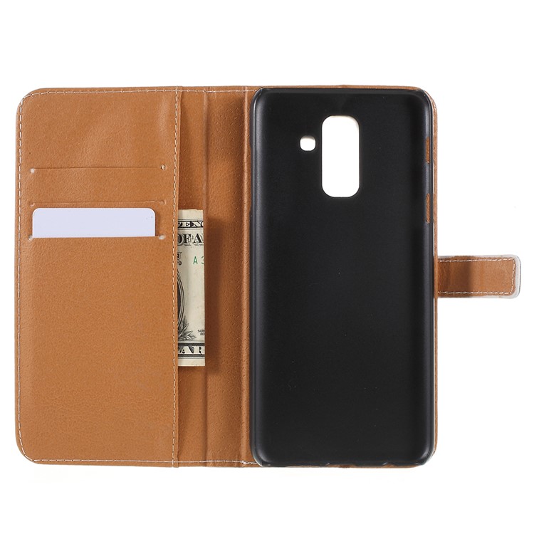 For Samsung Galaxy A6 (2018) Pattern Printing Wallet Stand Leather Case - Wolf Howling at the Moon-8