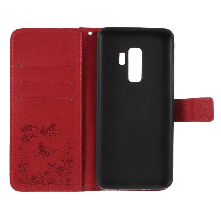 Imprinted Butterfly Flowers Rhinestone Leather Wallet Case for Samsung Galaxy S9+ SM-G965 - Red-7