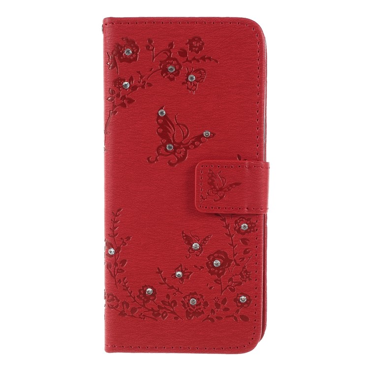 Imprint Butterfly Flower Rhinestone Decor Wallet Leather Case for Samsung Galaxy S9 G960 - Red-3