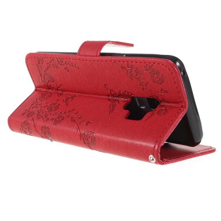 Imprint Butterfly Flower Rhinestone Decor Wallet Leather Case for Samsung Galaxy S9 G960 - Red-5
