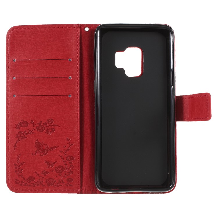 Imprint Butterfly Flower Rhinestone Decor Wallet Leather Case for Samsung Galaxy S9 G960 - Red-7