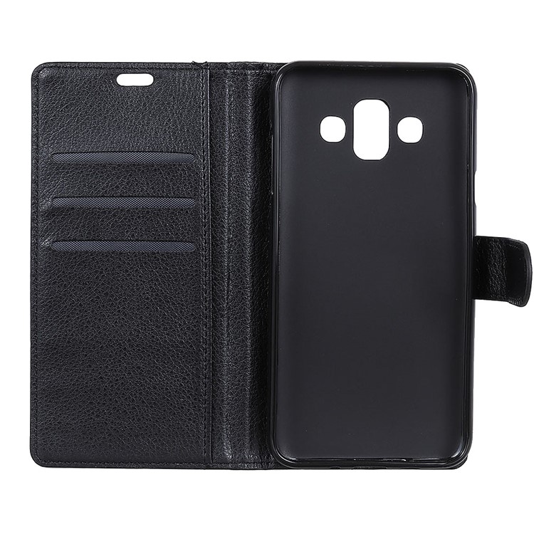 Litchi Skin Wallet Leather Phone Case for Samsung Galaxy J7 Duo - Black-6