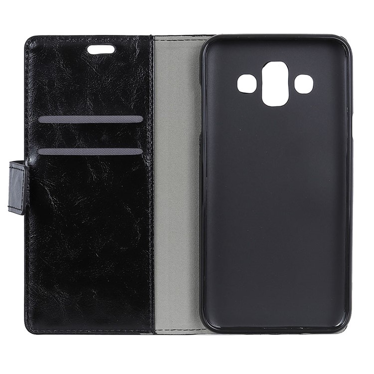 Crazy Horse Texture Wallet Leather Stand Case for Samsung Galaxy J7 Duo - Black-4