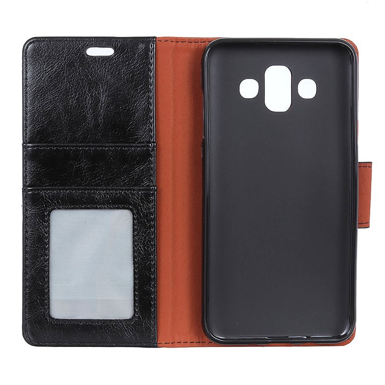 Textured Split Leather Wallet Stand Case for Samsung Galaxy J7 Duo - Black-5