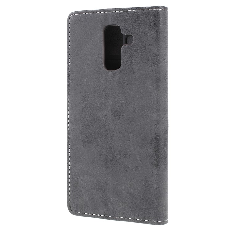 Vintage Style Leather Wallet Case for Samsung Galaxy A6+ (2018) - Grey-2
