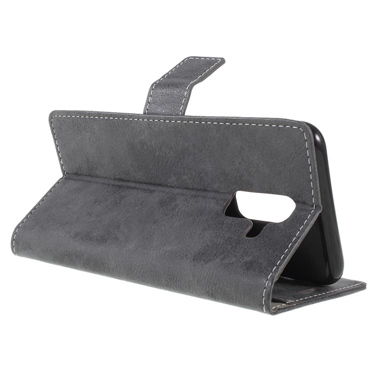 Vintage Style Leather Wallet Case for Samsung Galaxy A6+ (2018) - Grey-6